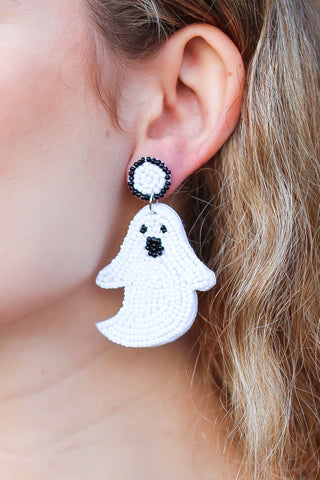 Halloween Beaded Ghost Dangle Earrings