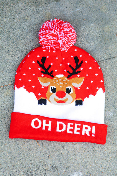 "Oh Deer" Rudolph Reindeer Pom-Pom Beanie