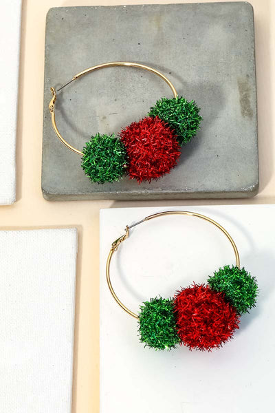 Holiday Fuzzy Ornament Hoop Earrings